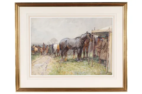 John Atkinson, Inspecting the horses, watercolour and graphite