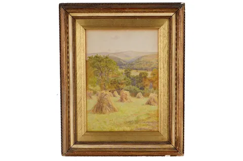Arthur Rowe, Corn stooks, watercolour
