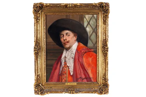 Alex de Andreis, Portrait of a Cavalier in red, oil on canvas