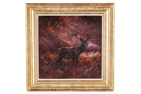 John Trickett, Stag in light, oil on board