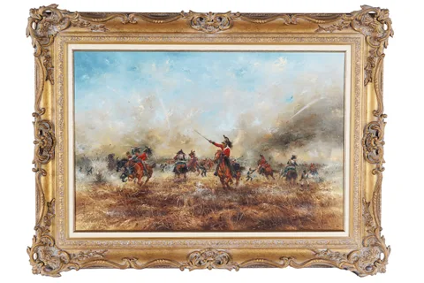 David Cartwright, Give Them Steel, 1st Kings Dragoon Guards at Waterloo 1815, oil on canvas