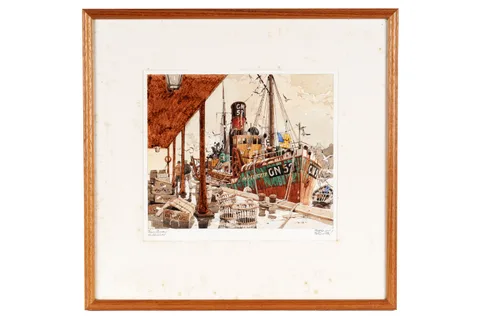 Fred Jay Girling, Fish Quay, N. Shields, watercolour and pencil