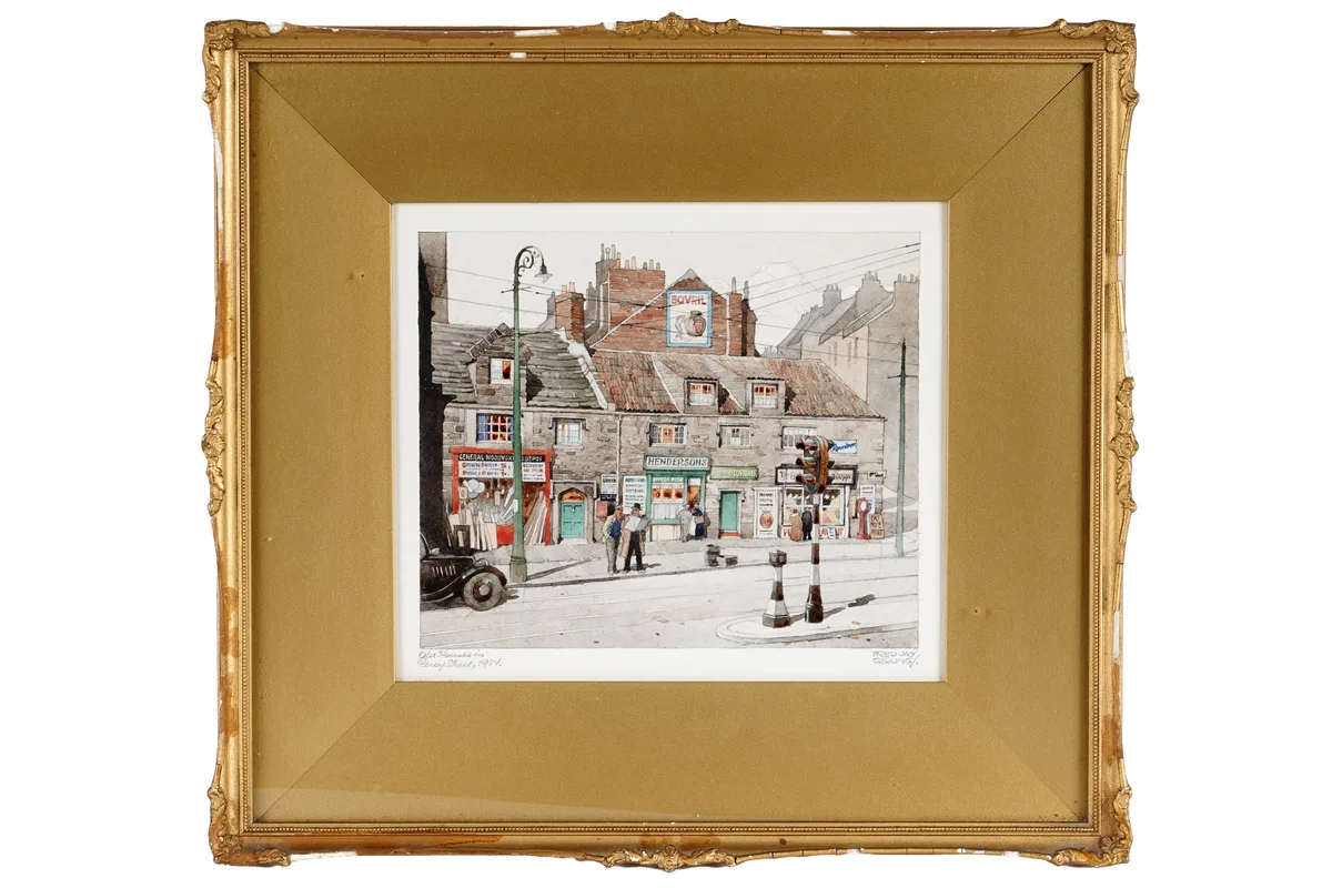 Fred Jay Girling, Old Houses in Percy Street, 1934, watercolour and pencil