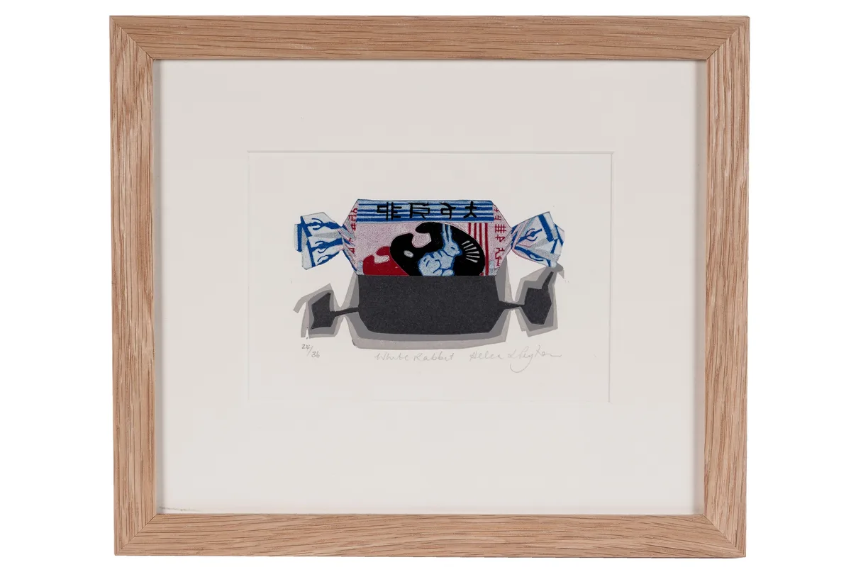 Helen Peyton, White Rabbit, limited edition 12 colour reduction linocut, 24/36.
