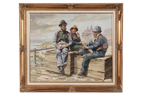 Ronald Lambert Moore, The Fisherman's Refuge, Cullercoats, oil on board