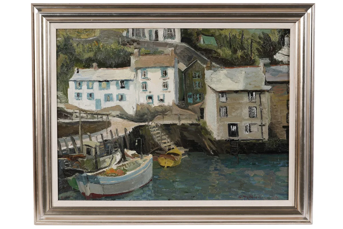 Polperro Harbour by G. Mckelvie Thomson, oil on canvas, sold Apr 2026