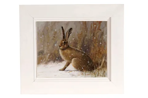 Neil Cox, Hare in the snow, oil on board