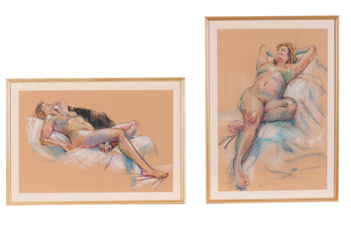 Joyce Mary Tully, Two reclining nudes, pastel on paper