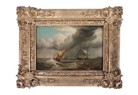 George Chambers, Shipping off Whitby, oil on board