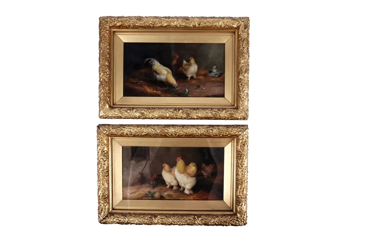 A. Bert, A pair of farmyard scenes with chickens and ducks, oil on board