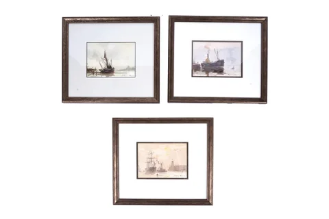 Cecil Peter Knox, Three shipping views on the Tyne, watercolour on paper