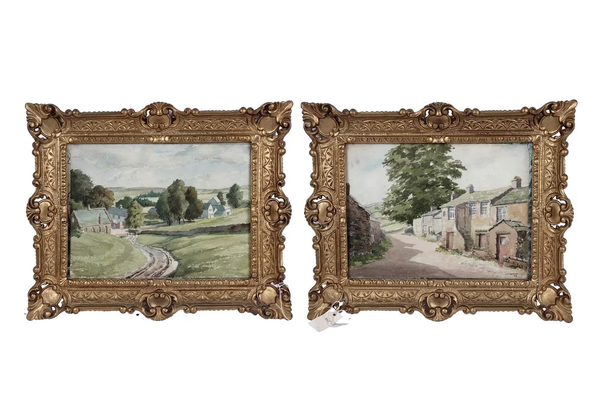 J. F. Watson, A pair of cottage scenes, watercolour
