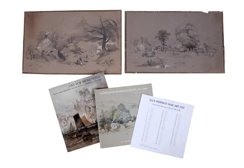 Thomas Miles Richardson, A pair of landscape sketches, pencil with highlights