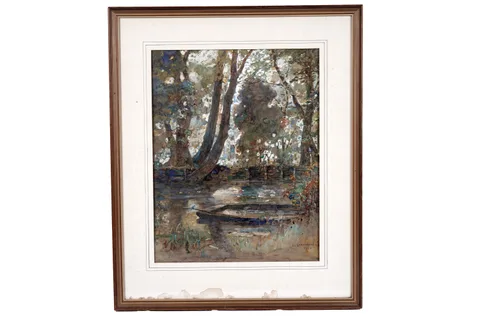 Lionel Townsend Crawshaw, By Christchurch Meadow - a Kingfisher, watercolour and gouache