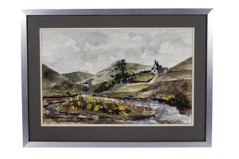 Richard Hobson, Lake District landscape, watercolour and gouache
