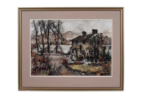 Richard Hobson, Sharrow Bay, Ullswater, Winter, watercolour and gouache