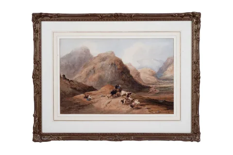 Thomas Miles Richardson Junior, Highland landscape with a herd, watercolour on paper