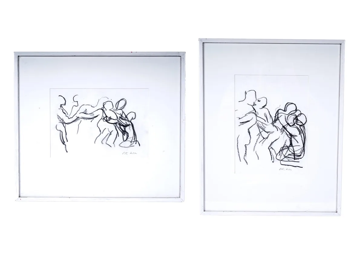 Peter Dahl, Figures, Clutching, pencil on paper