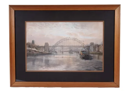 Walter Holmes, River Tyne looking west, pastel