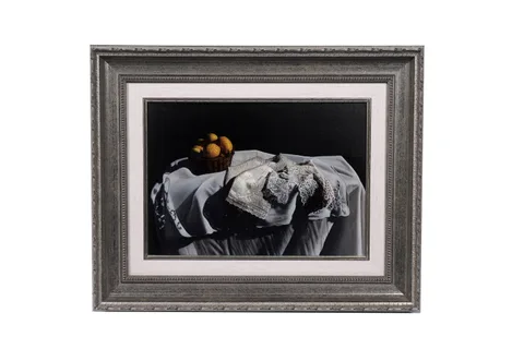 Giuseppe Carta, Still life with lemons and lace, oil on canvas mounted on panel