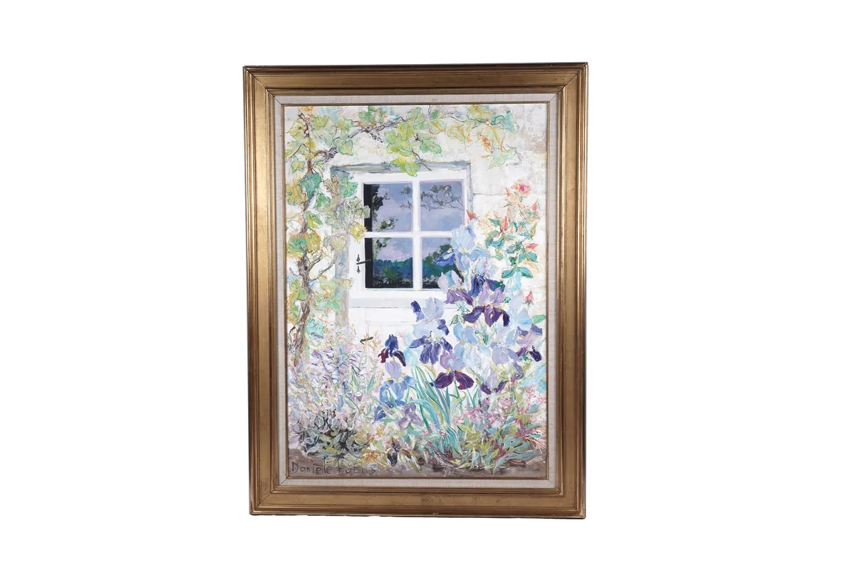 Danièle Fuchs, Iris bleus vignes Ponte atelier La Vareuve, oil on canvas