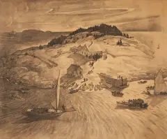 N. C. Wyeth, Island Funeral, composition drawing, charcoal on paper
