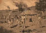 Frederic Remington, Fire and Sword in Cuba, 1897, ink, white chalk, and wash on paper