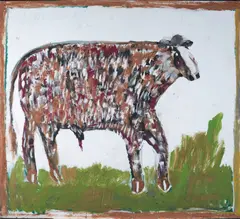 Jimmy Lee Sudduth, Untitled (Cow), mixed media on plywood