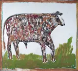 Jimmy Lee Sudduth, Untitled (Cow), mixed media on plywood