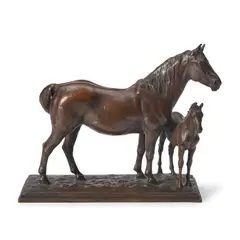 Frederick Roth, Morgan Mare and Foal, bronze with a brown patina