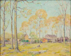 William Chadwick, Farmhouses in Autumn, oil on canvas