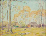 William Chadwick, Farmhouses in Autumn, oil on canvas