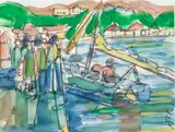 Romare Bearden, Dawn: Marigot Market, watercolor with felt-tip pen and graphite on paper