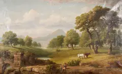 William Thompson Russell Smith, A Valley Landscape with a Boy and Cows, oil on canvas