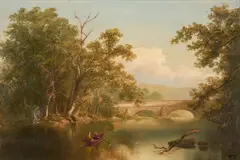 William Thompson Russell Smith, Boating on the River with a Bridge, oil on canvas