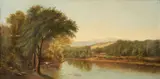 James Morgan Lewin, River Landscape with Cows and Distant Figures, oil on canvas
