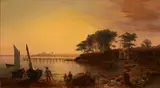 Charles Frederick Kimball, Fishermen on the Beach at Sunset, oil on canvas