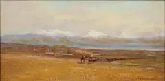 Edward Hill, Hay Harvest in the Valley, oil on board