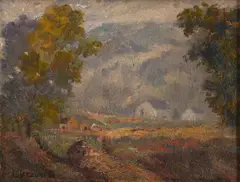 Gottardo Piazzoni, View of a Home in the Mountains, oil on canvas