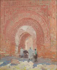 Harry Aiken Vincent, City Gate, Marrakech, oil and pencil on canvas behind glass