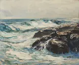 Andrew George Winter, Crashing Waves, Probably Monhegan, Maine, oil on canvas board