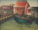 Hope Shippee Whitman, Fishermen at the Port in New Bedford, oil on canvas