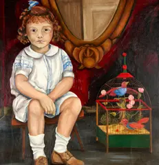 Doris Lindo Lewis, Self Portrait with Alice and Looking Glass, oil on canvas