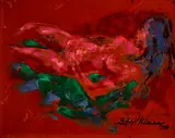 LeRoy Neiman, Of and For Eva Linda Moreno, 1975, oil on orange velvet, in the original frame