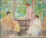 Albert Henry Krehbiel, Three Ladies Visiting at  Window Table, oil on canvas