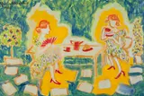 Gloria Vanderbilt, The Visit, oil on canvas