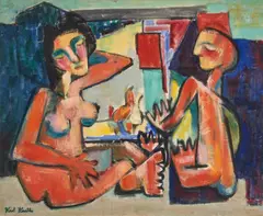 Karl Knaths, Conversation, 1949, oil on canvas board