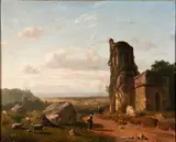 Louis Rémy Mignot, Panoramic Landscape with a Ruined Tower, oil on canvas