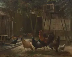 Ferdinand Richardt, Chickens in a Barnyard, circa 1890, oil on canvas