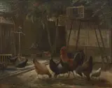 Ferdinand Richardt, Chickens in a Barnyard, circa 1890, oil on canvas